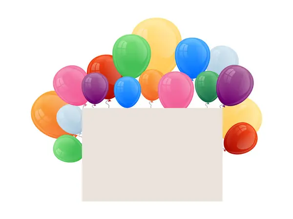 İçinde parti balonları olan boş pankart tabelası. Vektör illüstrasyonu