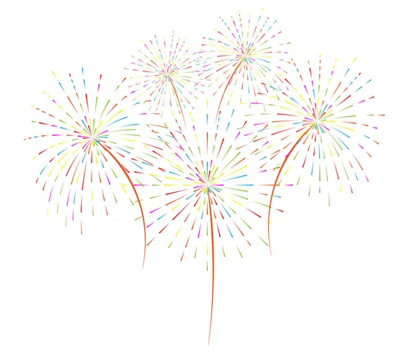 Beyaz arka planda çok renkli havai fişekler. Düz dizayn. Vektör illüstrasyonu