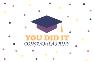 Tebrik kartı mezuniyet günü. Vektör illüstrasyonu