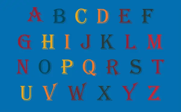 Masallar ve kitaplar için klasik yazı tipi. Serif yazı tipi. renkli harfler, İngiliz alfabesi. vektör illüstrasyonu