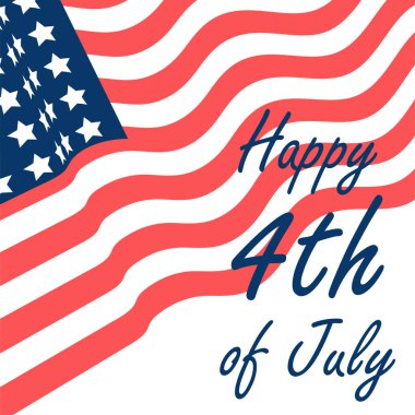 Mutlu 4 Temmuz ABD. Amerikan bayrağı sallayan ve yazı yazan pankart. Vektör illüstrasyonu.
