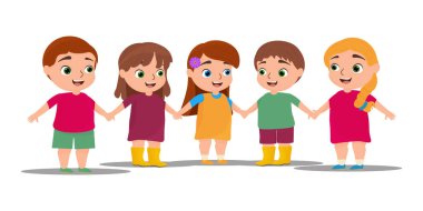 Beyaz arka planda birkaç sevimli ve komik çocuk. Çocuklar günü, aile günü. vektör illüstrasyonu