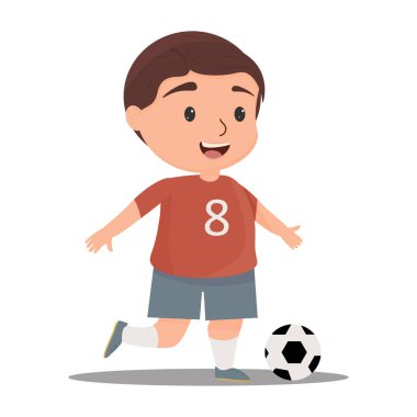 Futbol oynayan mutlu küçük çocuk. Vektör illüstrasyonu