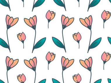 bahar ya da yaz, dikişsiz çiçek deseni. Tekstil ve ambalaj kağıtları için vektör çizimi.