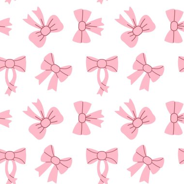 Elle çizilmiş, kusursuz pembe kurdele fiyonkları. Dekorasyon için bir fiyonk. Hassas hediye kurdeleleri. Vektör illüstrasyonu.