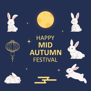 Sonbahar ortası festivali için doğu tarzı dekoratif öğeler koleksiyonu. Tek tek eşyalar. Vektör illüstrasyonu.