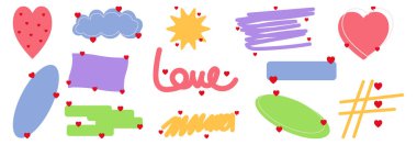 Sevgililer Günü için renkli mesaj kutuları, soyut şekiller, notlar. vektör illüstrasyonu.