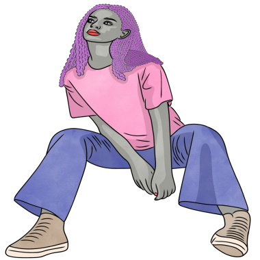 Genç Afrikalı renkli kıyafetler giyiyor, örgülü. Modayı takip ediyor.