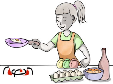 Sağlıklı yemek ya da kurabiye pişiren kadın. El çizimi, düz tasarım ve suluboya resimlerle yaratıcılık.