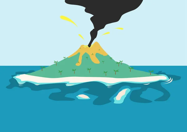Bir Adada Volkanik Patlama Düzenlenebilir Klip Sanatı — Stok Vektör