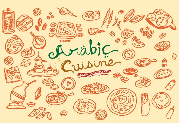 Arabic Cuisine Doodle Art Editable Clip Art — Stock Vector