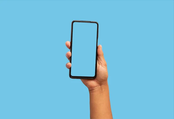 man holding a cell phone with white or transparent background on white background