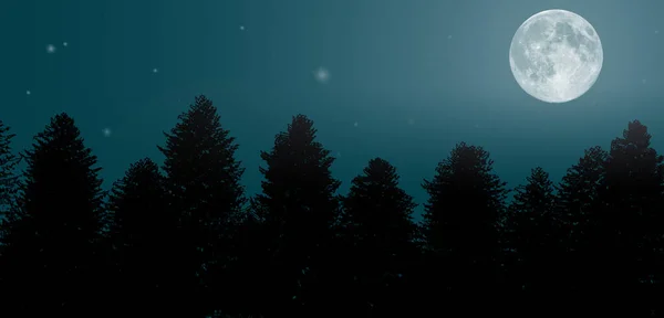 Krásný Jasný Měsíc Stromy Hvězdnou Oblohou — Stock fotografie