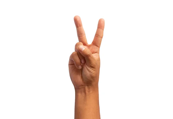 stock image fingers making peace sign on white background