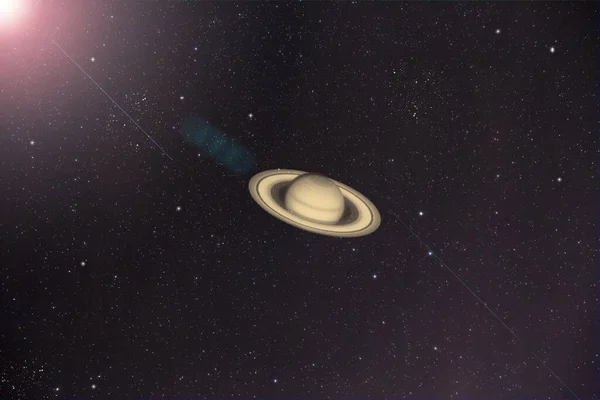 Sonnenscheinplanet Saturn Hoher Auflösung Mit Sternenhintergrund — Stockfoto