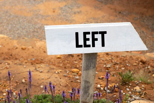 White Wooden Signpost Word Left Ground — Stock Photo, Image