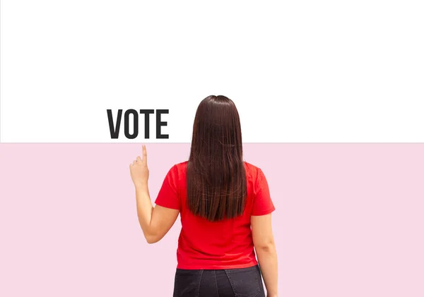 Beautiful Young Woman Pointing Word Vote High Resolution — Stock Photo, Image