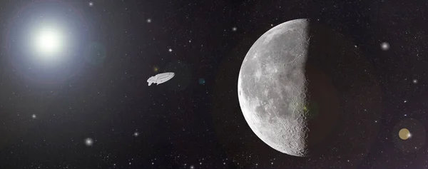 Panorama Super Księżyca Obcym Statkiem Wysokiej Rozdzielczości — Zdjęcie stockowe