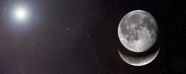 고해상도의 그림자가 보름달의 파노라마 — 스톡 사진