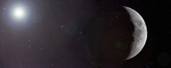 Panorama Ein Viertel Des Mondgesichts Das Hoher Auflösung Leuchtet — Stockfoto