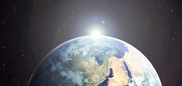 Planeta Tierra Visto Desde Espacio Con Sol Saliendo — Foto de Stock