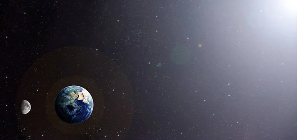 以高分辨率被太阳和月亮照亮的行星地球 — 图库照片