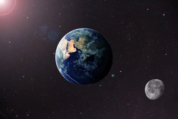 月球和太阳高分辨率的行星地球 — 图库照片