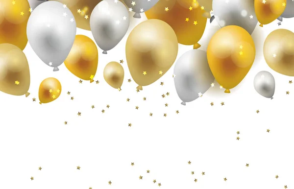 Gouden Witte Ballonnen Witte Achtergrond Hoge Resolutie — Stockfoto
