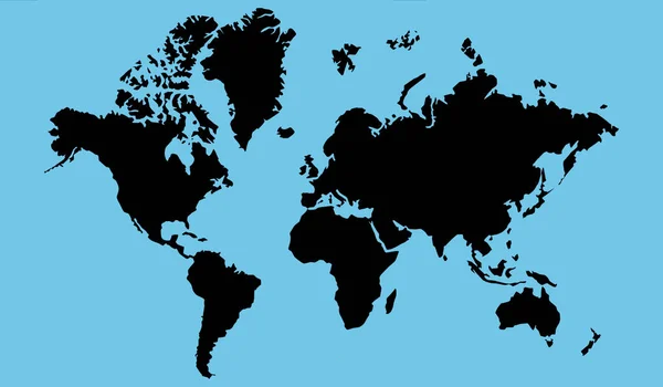 Pełna Czarna Mapa Świata Wszystkimi Kontynentami Niebieskim Tle — Zdjęcie stockowe