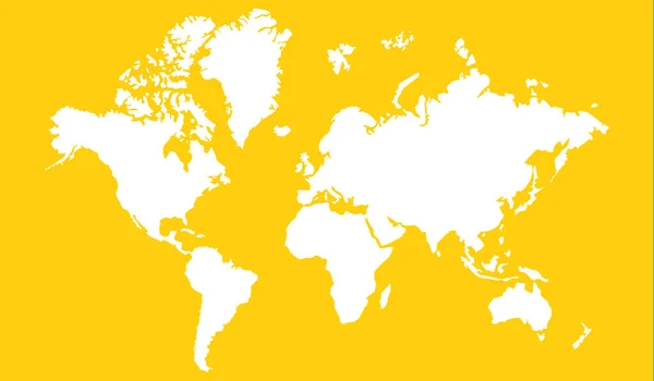 黄底各大洲的完整世界地图 — 图库照片
