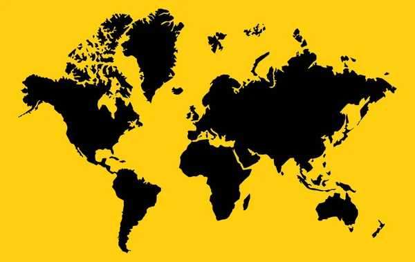 Πλήρης Παγκόσμιος Χάρτης Όλες Τις Ηπείρους Κίτρινο Φόντο — Φωτογραφία Αρχείου
