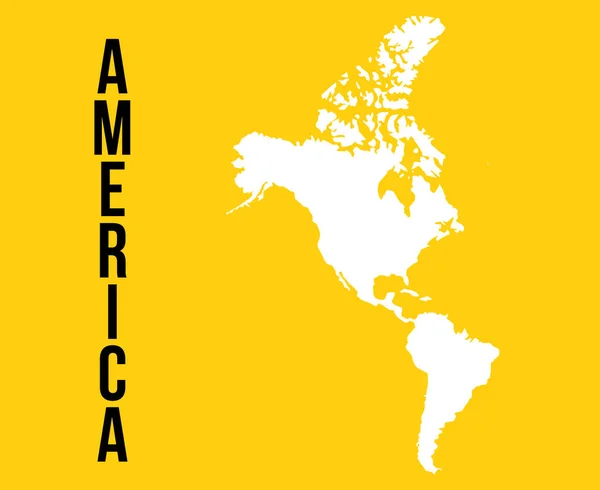 Mapa Ameryki Kolorze Białym Słowem Ameryka Napisanym Żółtym Tle — Zdjęcie stockowe