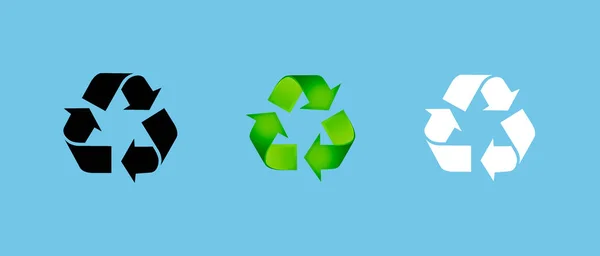 Recycling Zeichen Verschiedenen Farben Auf Blauem Hintergrund — Stockfoto