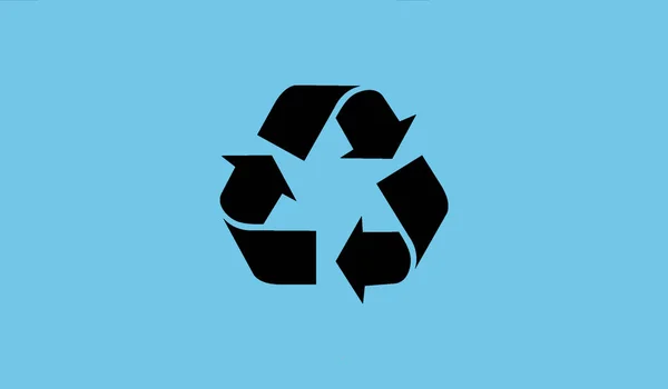 Hoge Resolutie Zwarte Kleur Recycle Teken Blauwe Achtergrond — Stockfoto