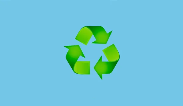 Hochauflösendes Grünes Recyclingschild Auf Blauem Hintergrund — Stockfoto