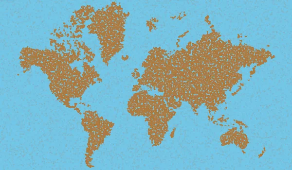 底色与蓝水点式世界地图 — 图库照片