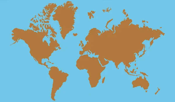 具有大陆 地球颜色和蓝水的世界地图 — 图库照片