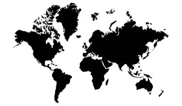 Czarna Mapa Świata Wszystkimi Kontynentami Wysokiej Rozdzielczości — Zdjęcie stockowe