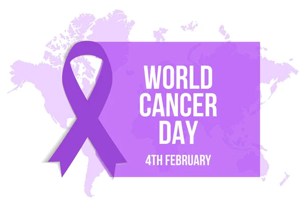 Happy world cancer day with purple ribbon and world map of the world background