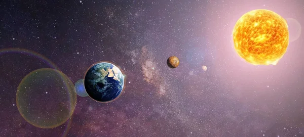 solar system with a view of the sun and the planet earth and mars in the background universe