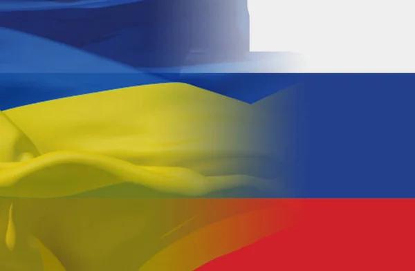 Прапор України Робить Ухил Прапор Росії — стокове фото