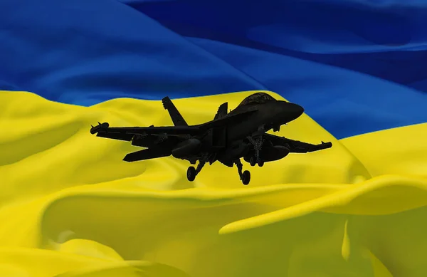 Ukrajna Zászló Egy Vadászgép Jet Tetején Zászló — Stock Fotó