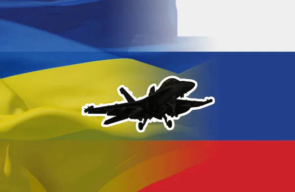 Vlajka Ruska Ukrajiny Tryskáčem Nad — Stock fotografie