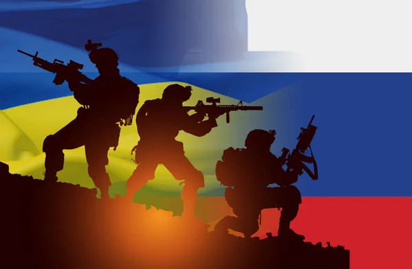 Прапор Росії України Збройними Солдатами — стокове фото