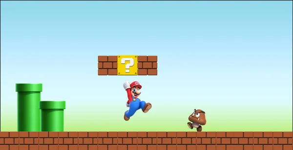 Mario Bros Poziom Świata Rzeczywistym Niebieskim Niebem — Zdjęcie stockowe