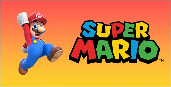 Super Mario Bros Junto Super Mario Bros Signo Fondo Naranja —  Fotos de Stock