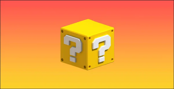 Gelbe Mario Bros Box Auf Orangefarbenem Hintergrund — Stockfoto