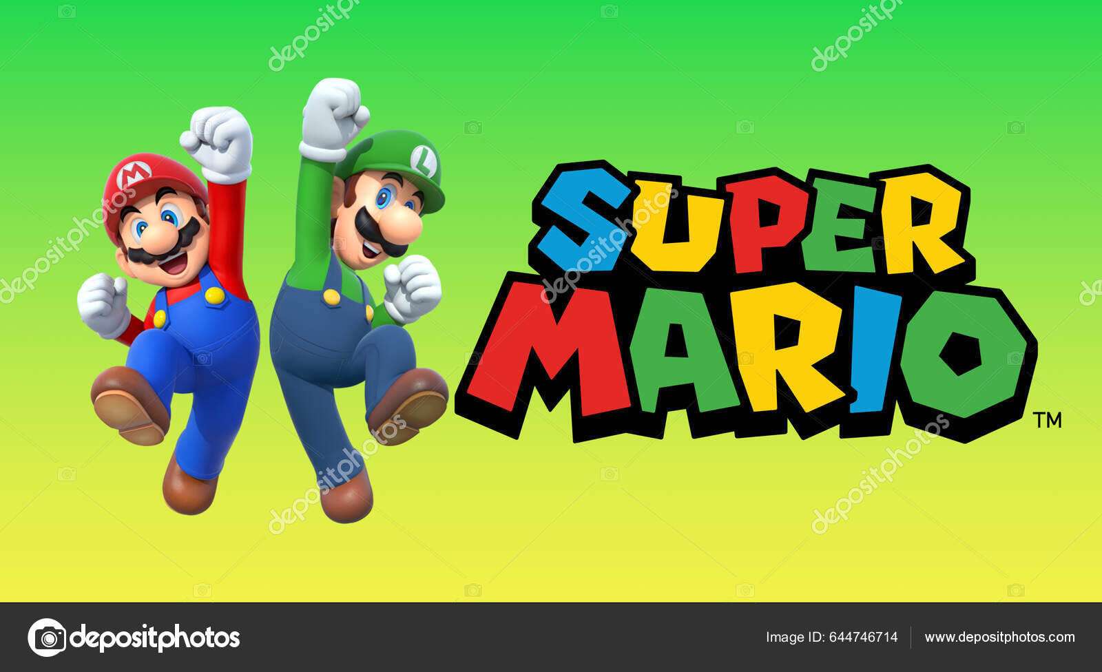Super Mario Bros Луиджи Прыжки Супер Марио Логотип Зеленом Фоне.