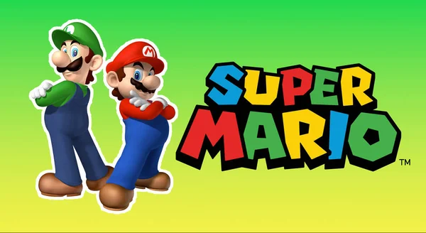 Super Mario Bros Και Luigi Πράσινο Φόντο Σούπερ Mario Λογότυπο — Φωτογραφία Αρχείου