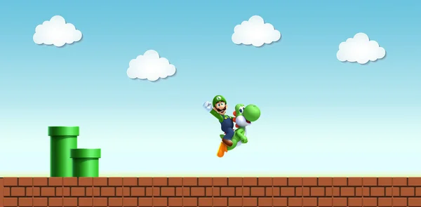 老旧的视频游戏背景 带有Luigi 3D的经典复古游戏设计 — 图库照片